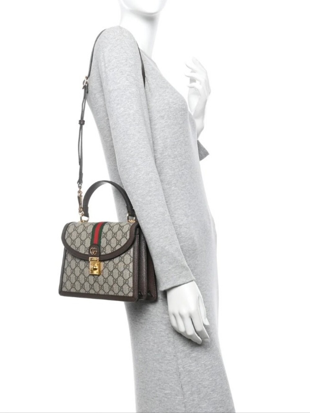 Super Canvas Med Brown/Beige Oph Handle Satchel w/Web Stripe